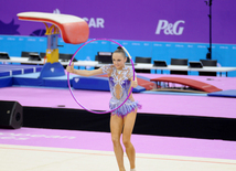 Azərbaycanlı gimnast Avropa Oyunlarında bədii gimnastika üzrə fərdi yarışların finalına çıxıb. Bakı, Azərbaycan, 19 iyun 2015